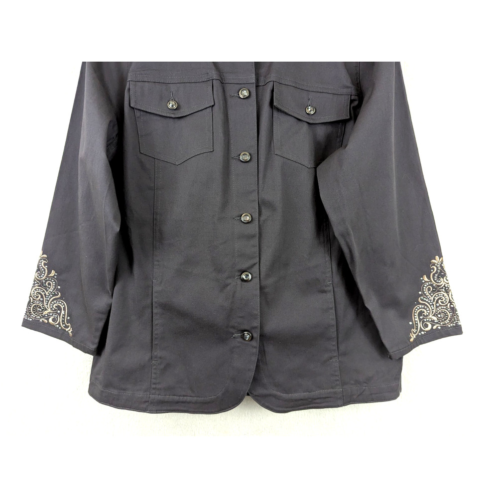 Quacker Factory Sz L Sequined Jacket Gray Buttons… - image 3